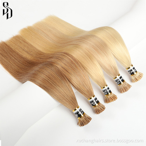 Wholesale i-tip hair extensions vendors double drawn i tip hair remy cuticle aligned virgin keratin itip human hair extensions